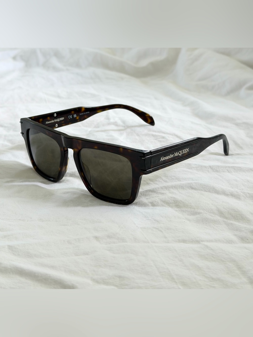 Alexander McQueen Tortoiseshell Logo Square Sunglasses